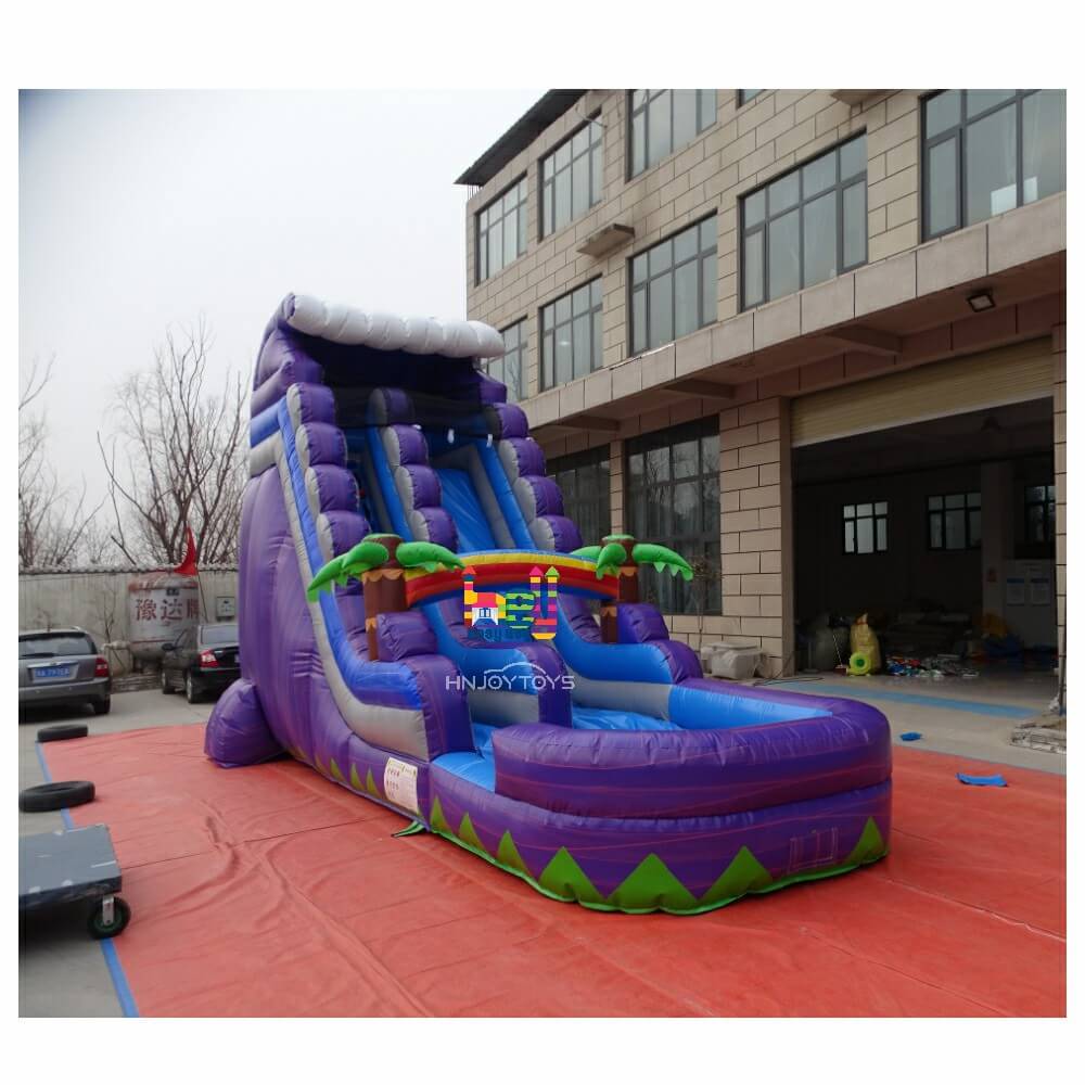 purple plam inflatable water slide with pool