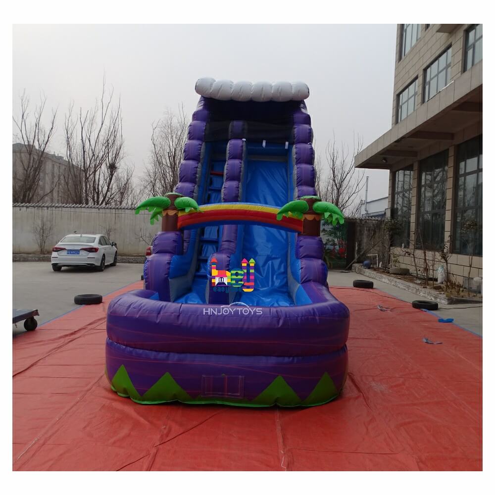 purple plam inflatable water slide with pool