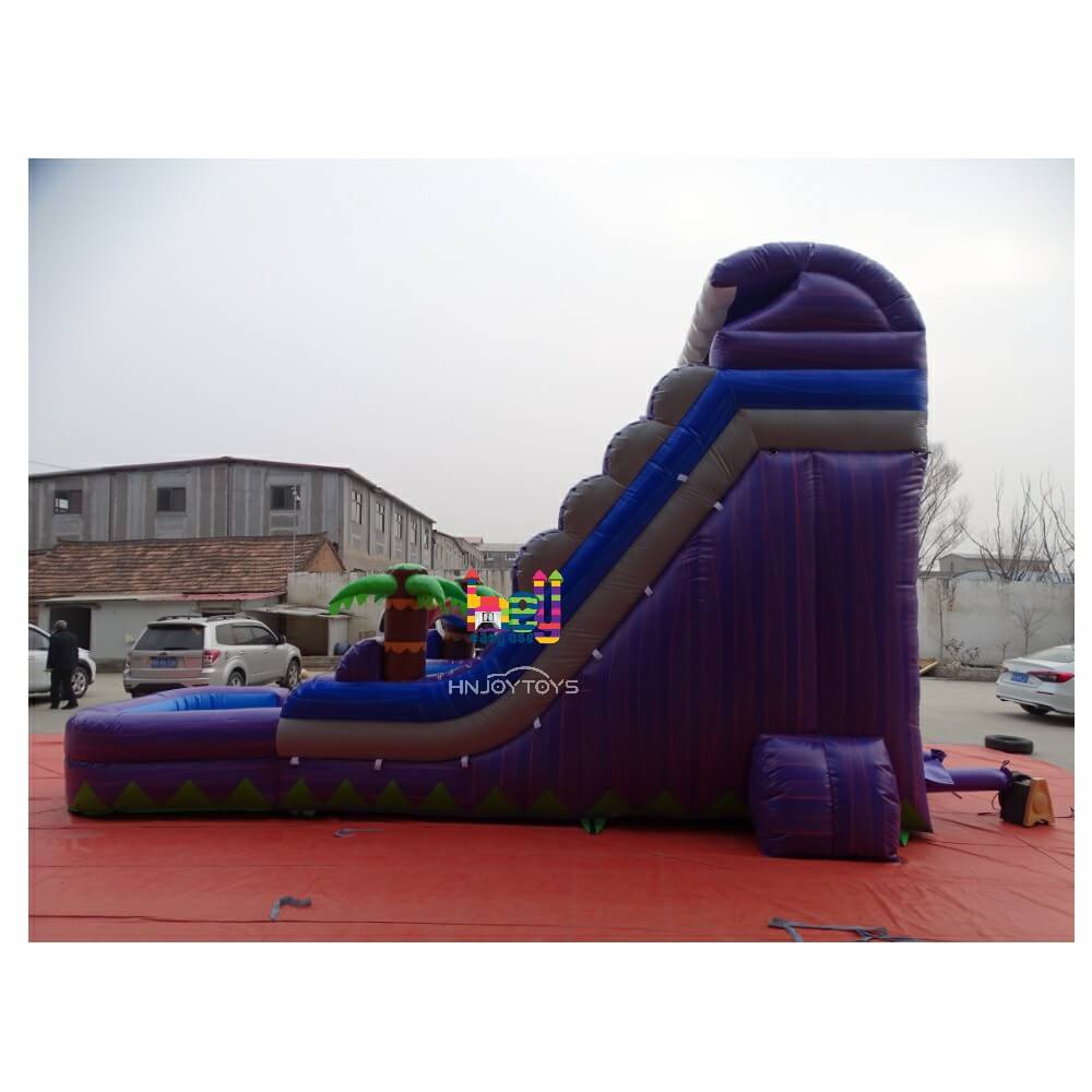 purple plam inflatable water slide with pool