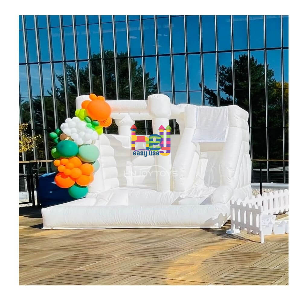 king inflatable white jump house with air blower