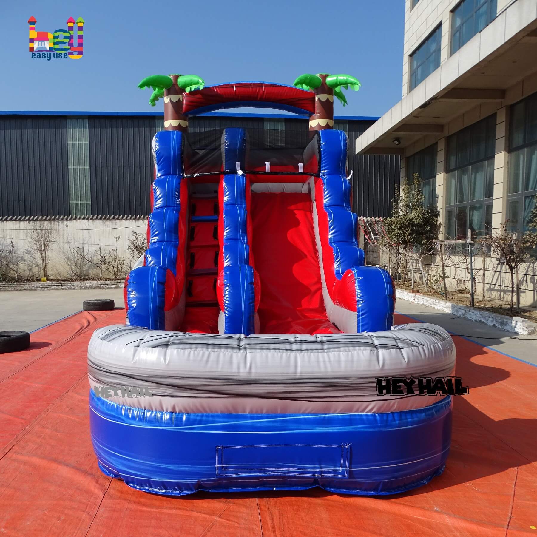 backyard palm tree inflatable water slide with pool for sale 