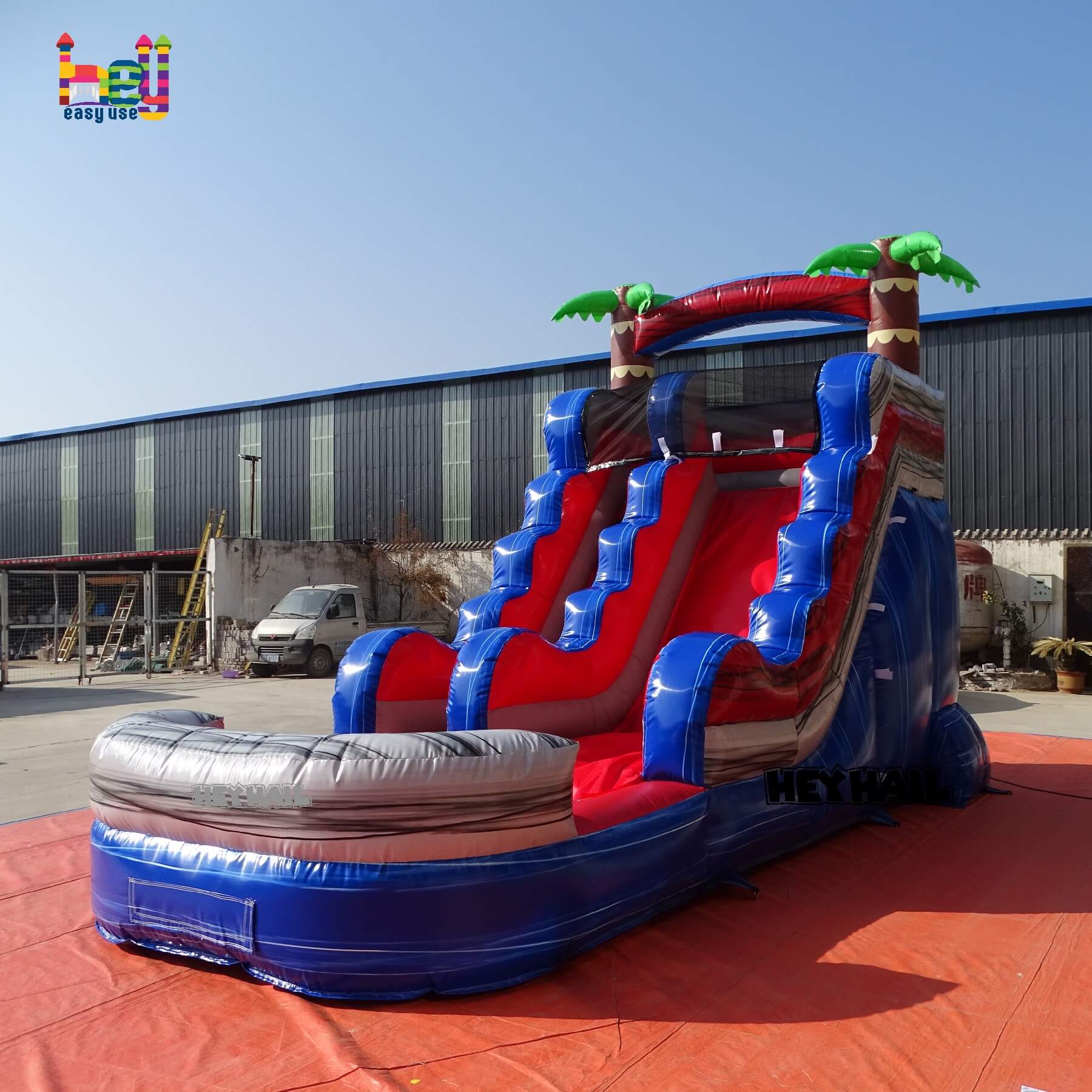 backyard palm tree inflatable water slide with pool for sale 