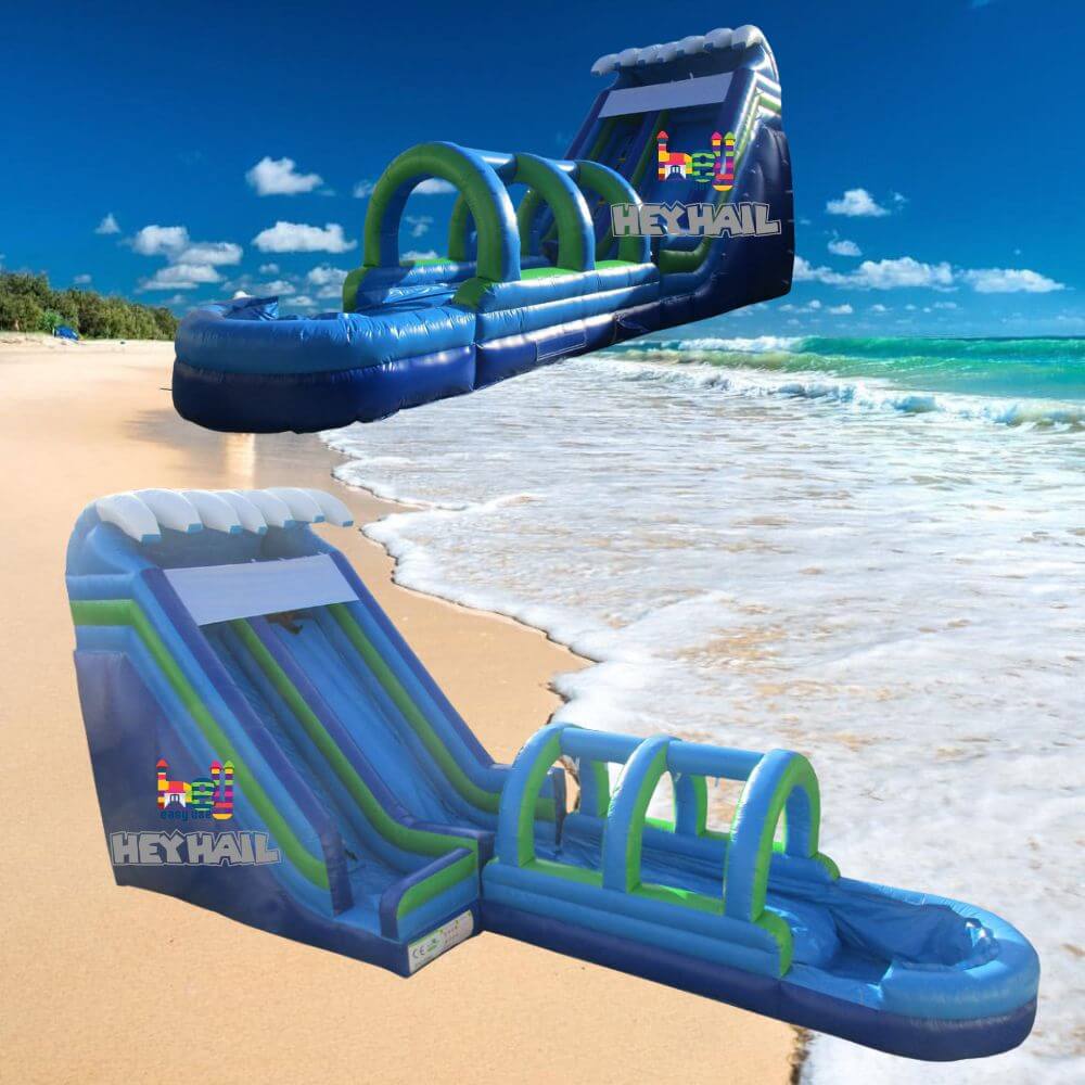 Blue Super Long Inflatable Water Slide For Beach 