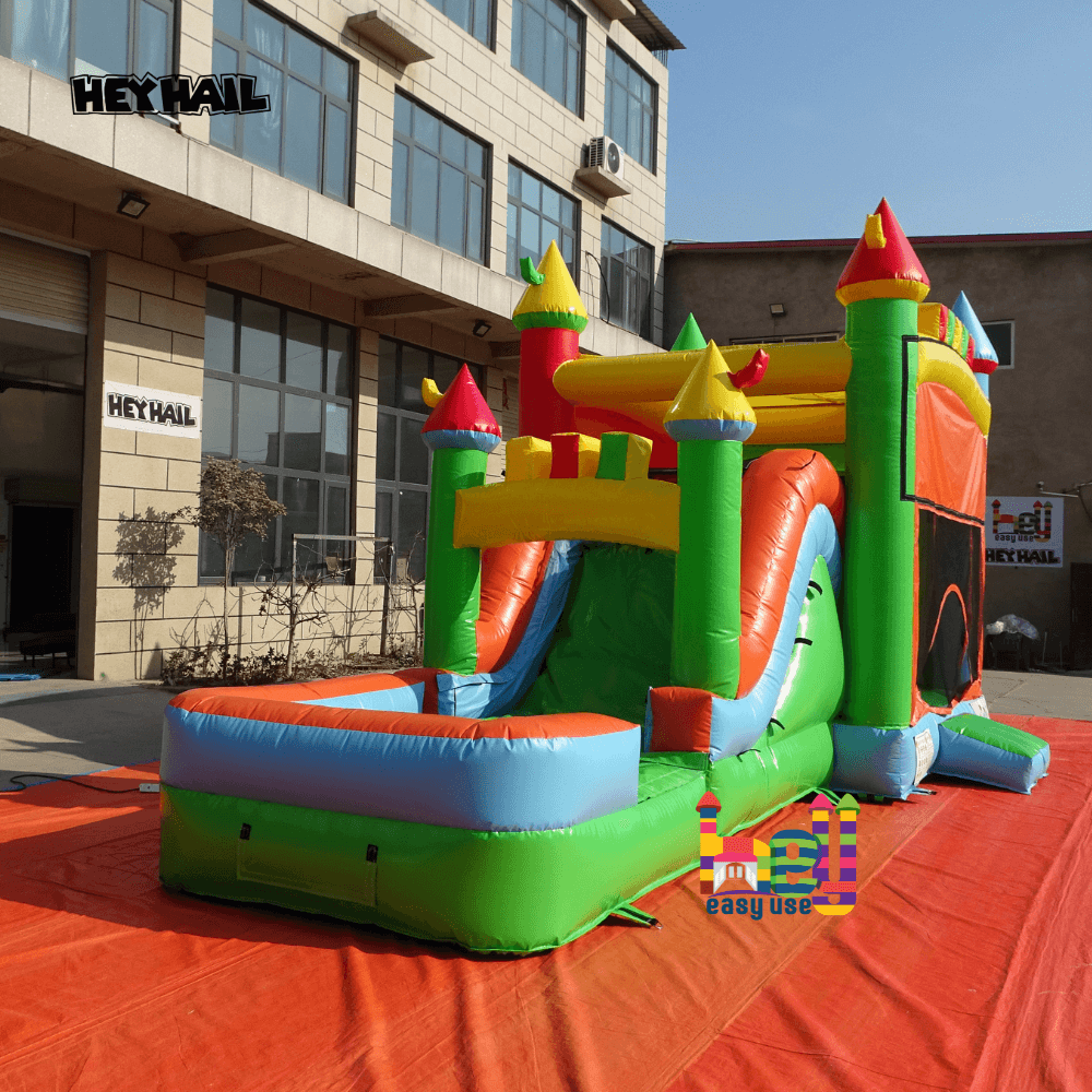 Backyard Rainbow Castle Combo Bouncer with Water Pool