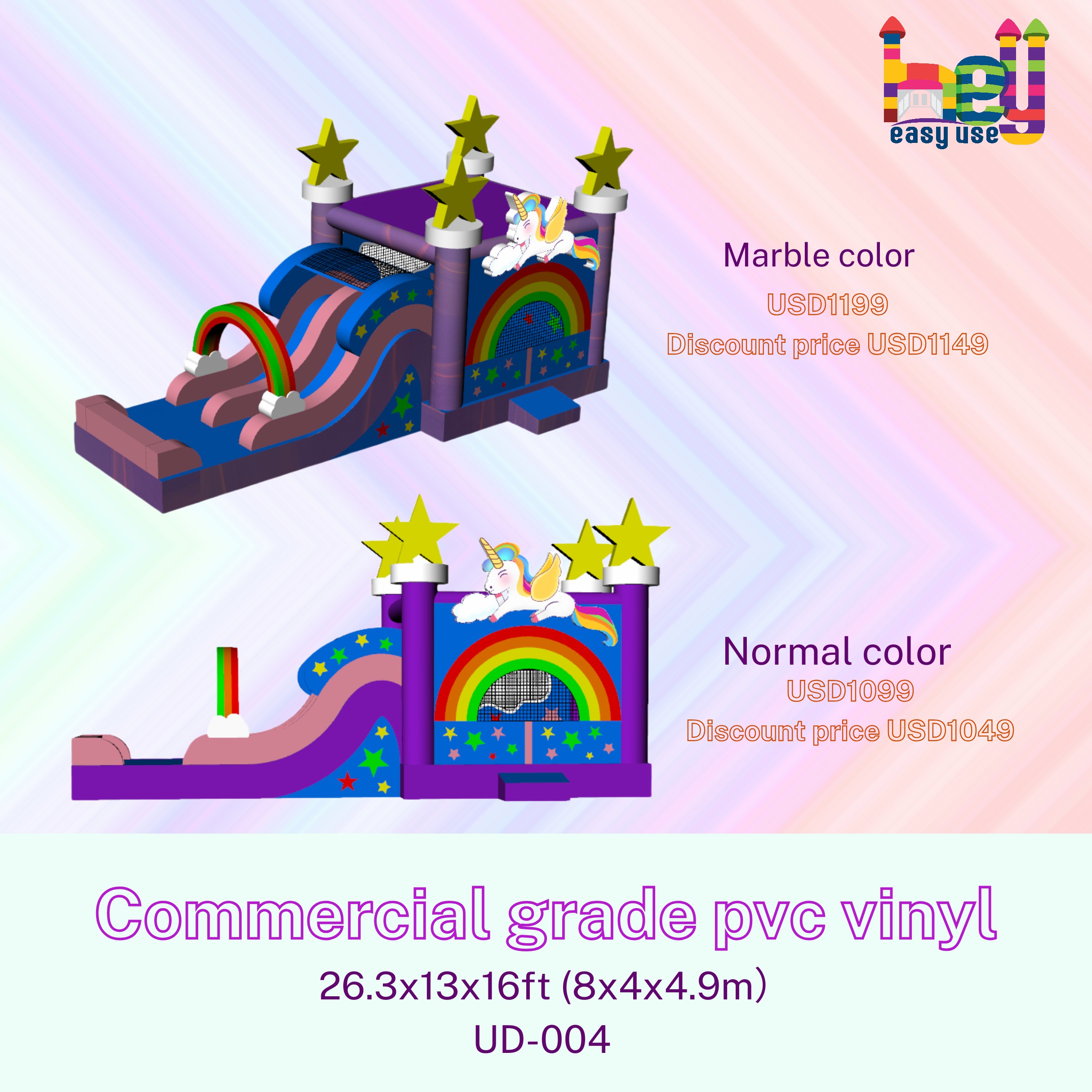 Colorful castle bounce house; Blue and Purple