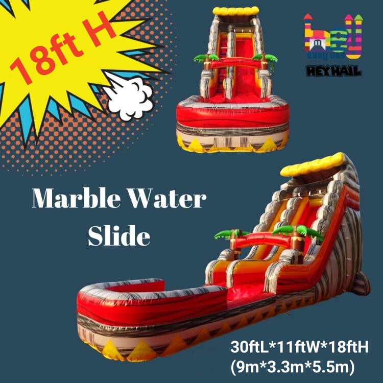 Marble Inflatable Water Slide With Swimming Pool