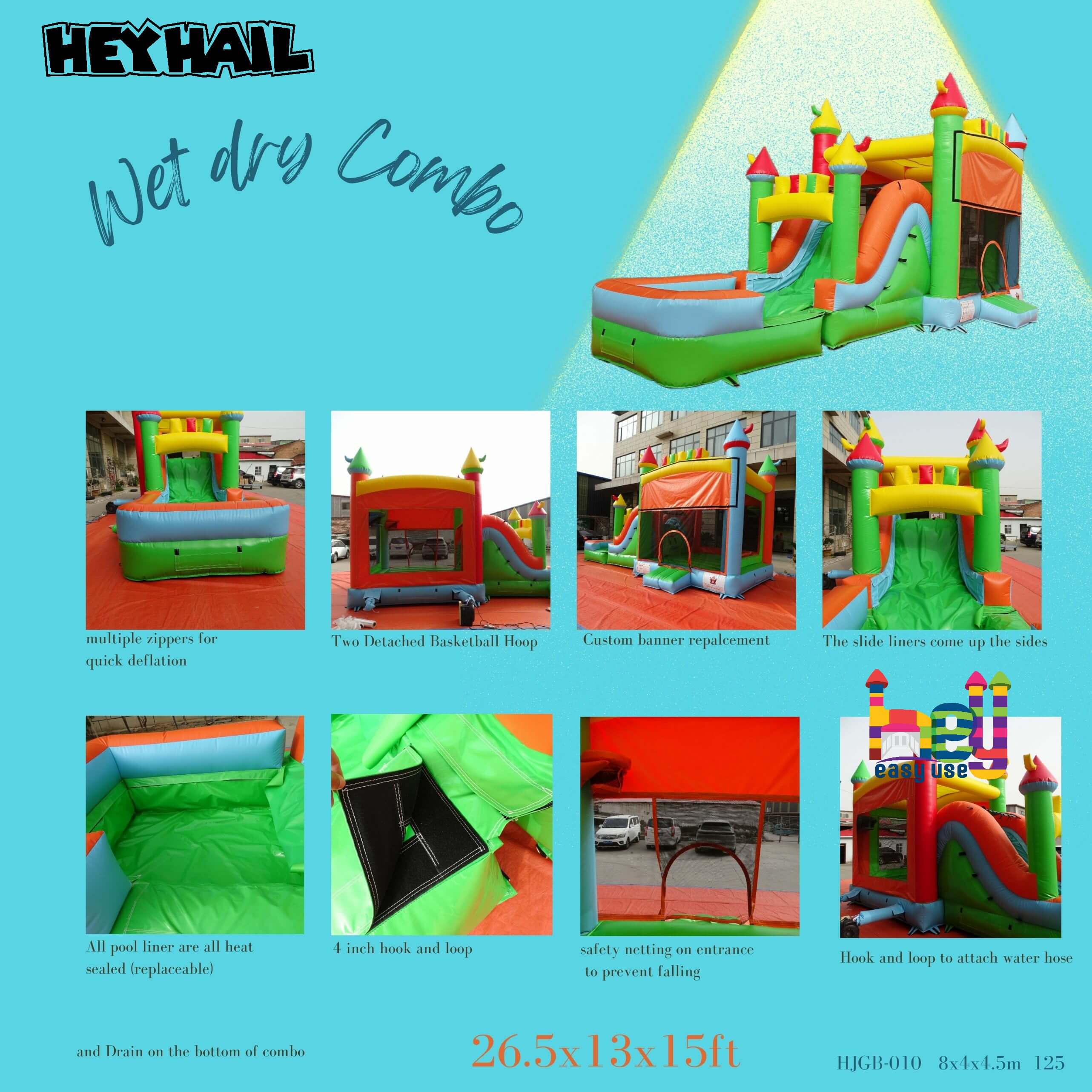 commercial grade rainbow 5 in 1 bounce house