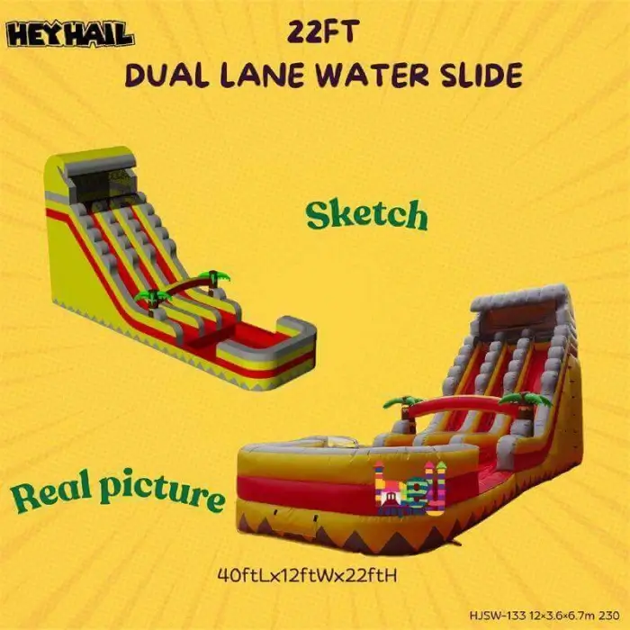 22ft height Inflatable Dual Lane Water Slide