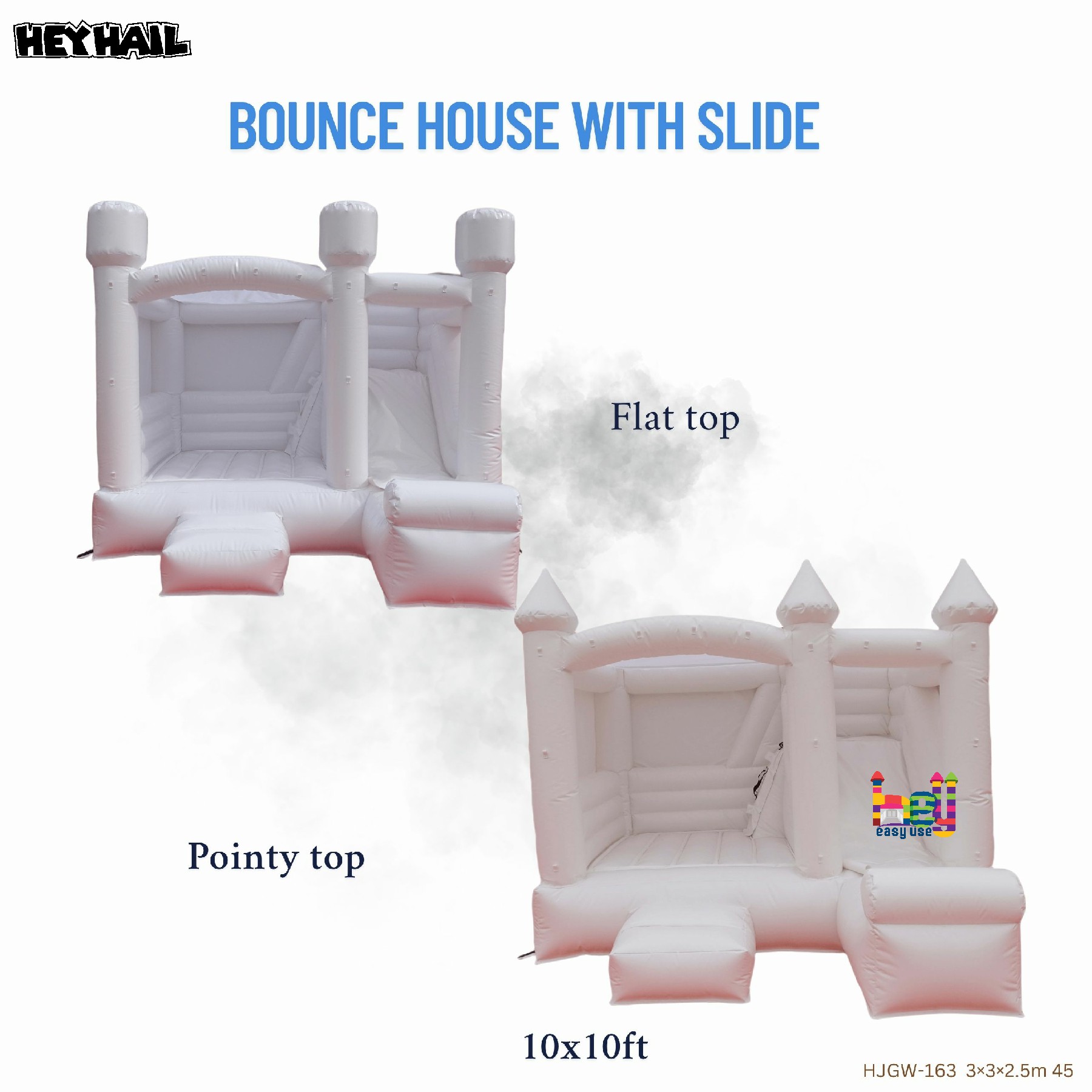 white bouncy castle with balloons