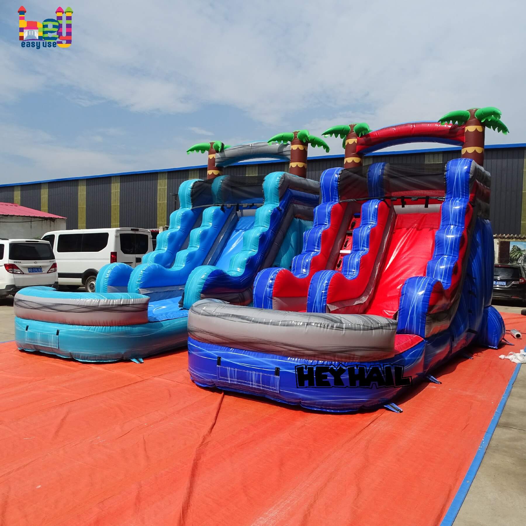 wet dry palm tree backyard inflatable water slides