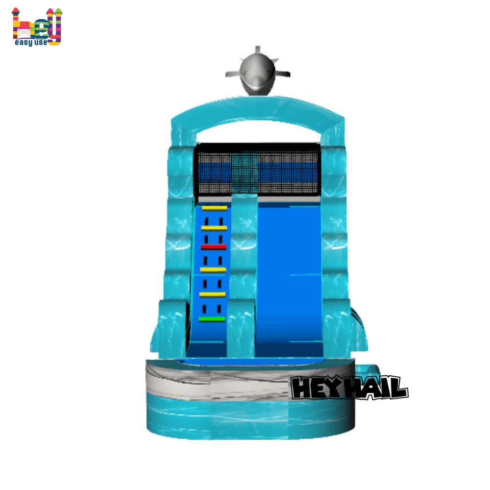 marble color lake blue inflatable slide and pool