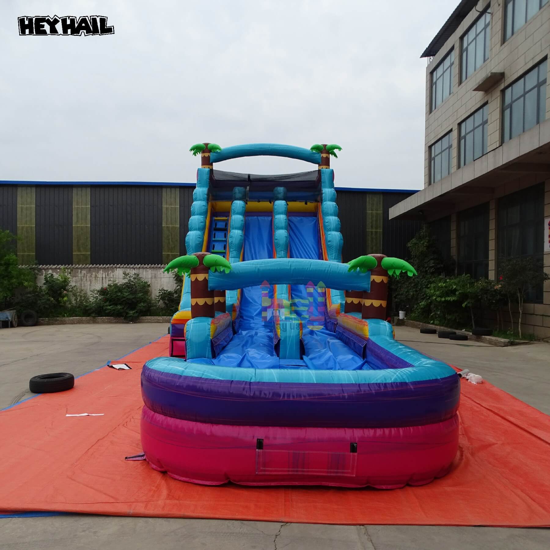 long double lanes palm water slide