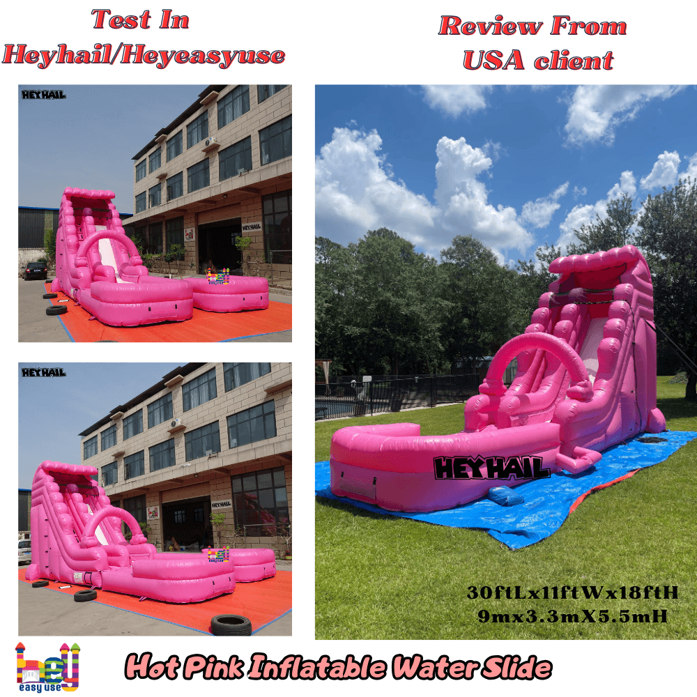 hot pink inflatable water slide long pool