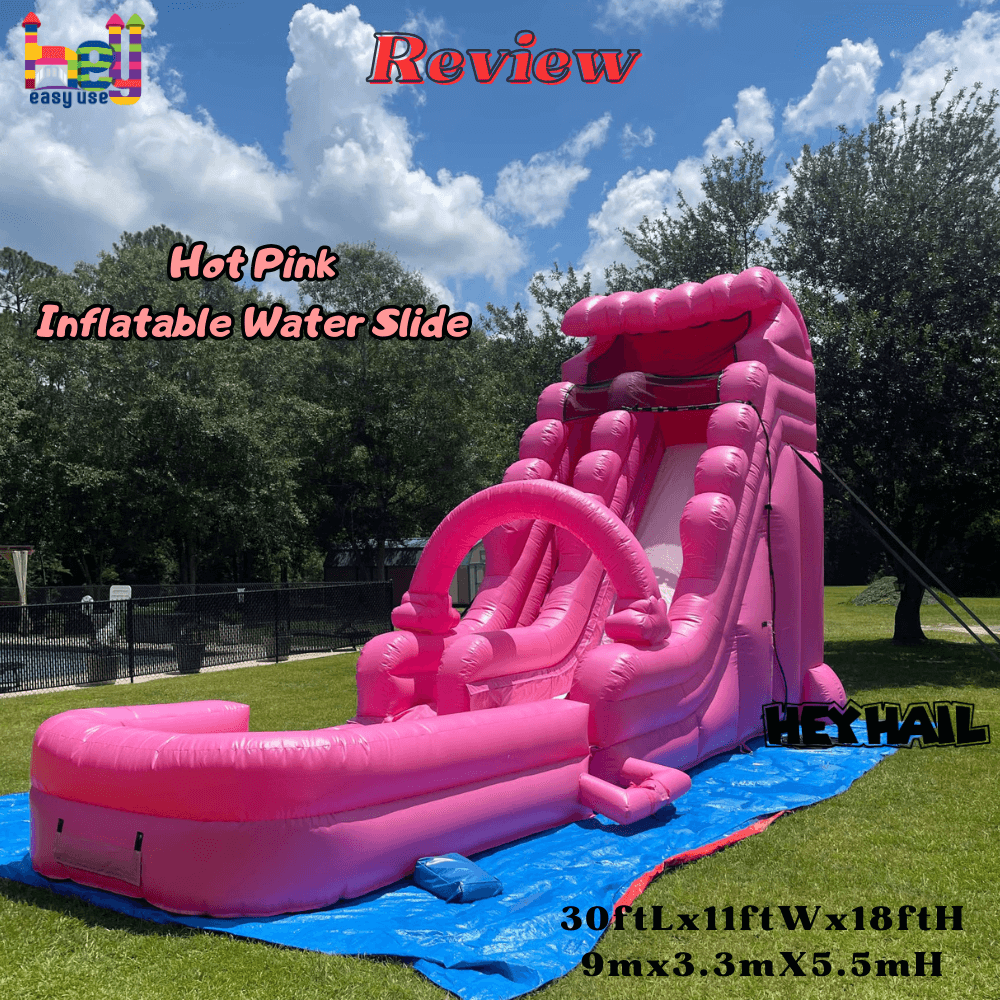 hot pink inflatable water slide long pool