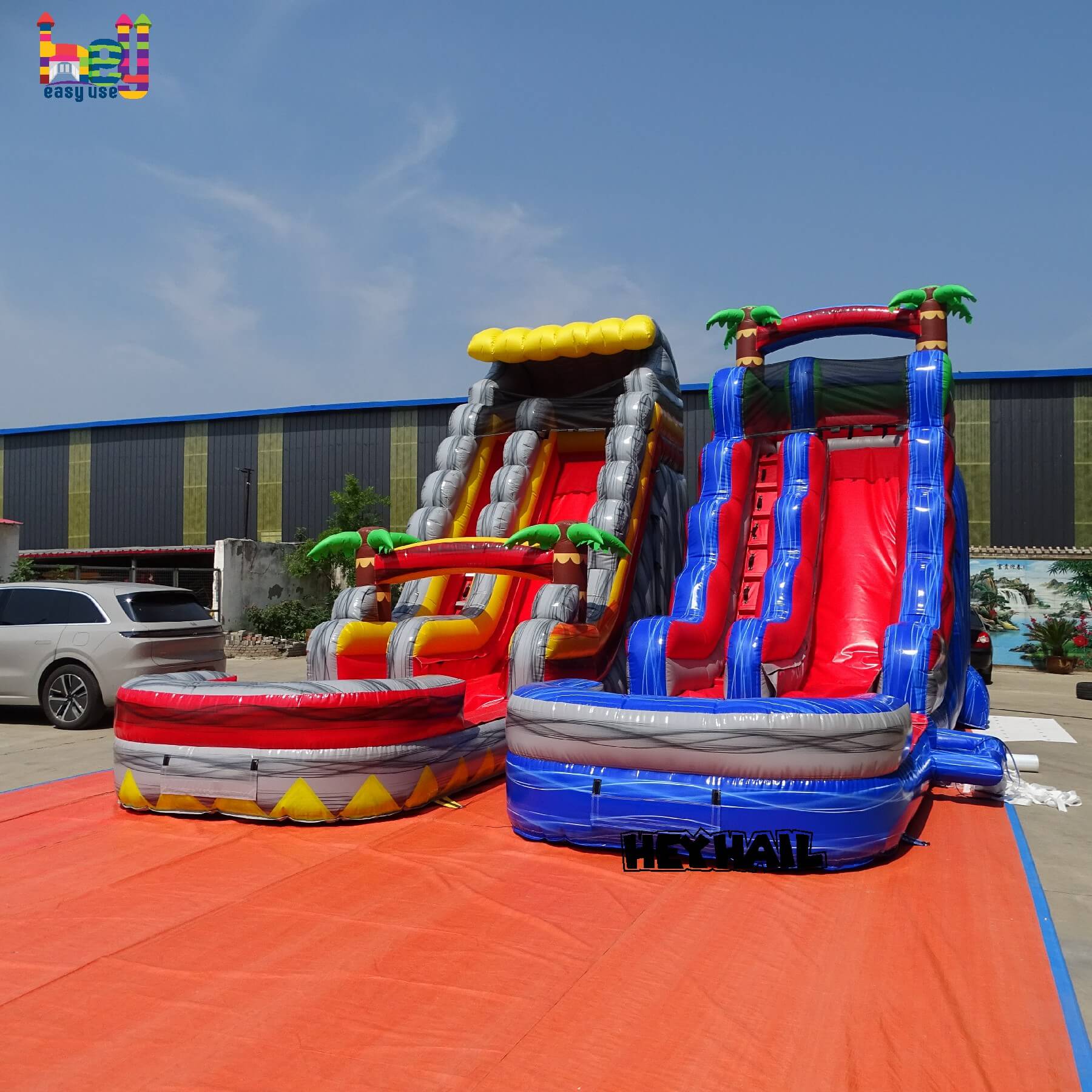 marble color palm inflatable water slide