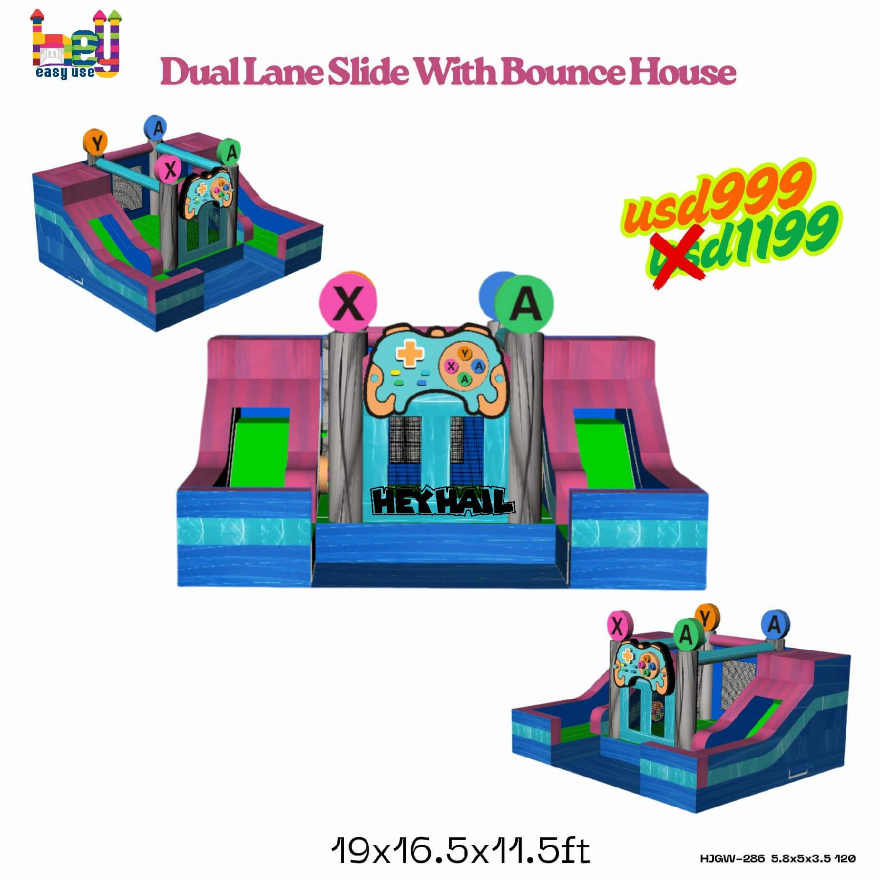 video game themed inflatable castle dual lane combo factory price