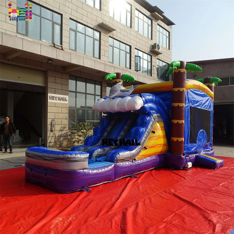 Palm Tree inflatable combo bounce house with dry wet slide