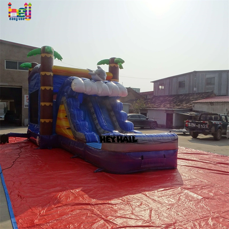 Palm Tree inflatable combo bounce house with dry wet slide