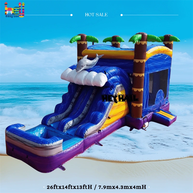 Palm Tree inflatable combo bounce house with dry wet slide