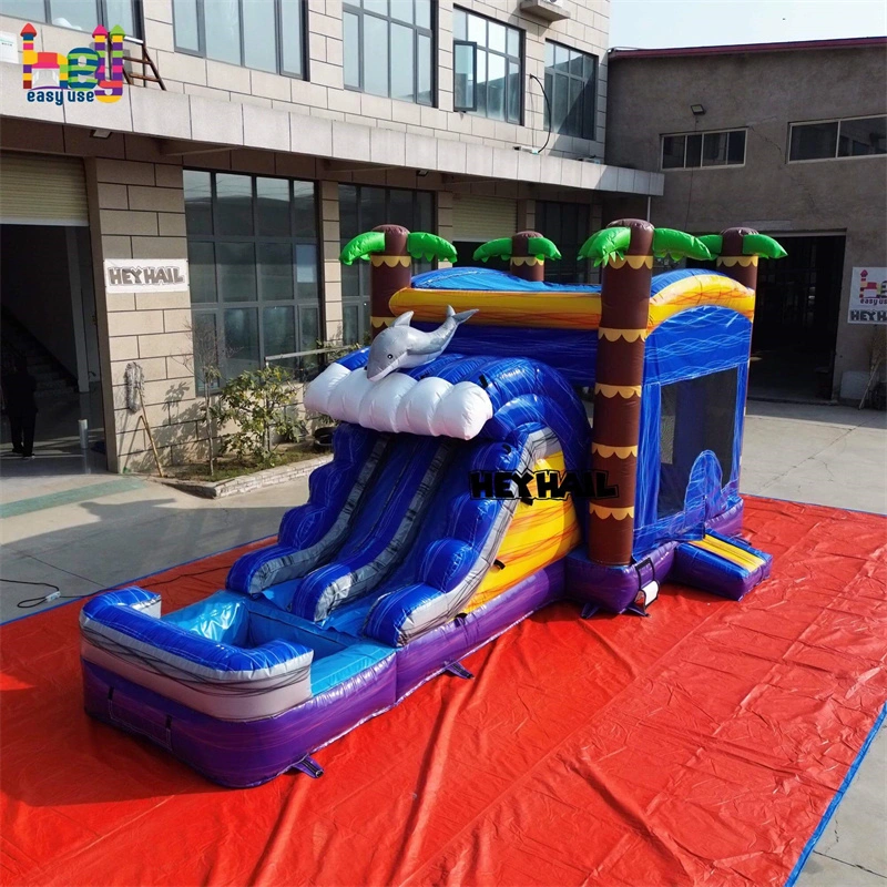 Palm Tree inflatable combo bounce house with dry wet slide