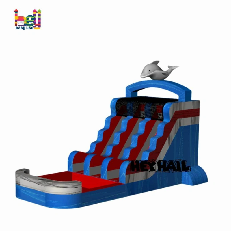 Blue marble wave inflatable water slide for sale