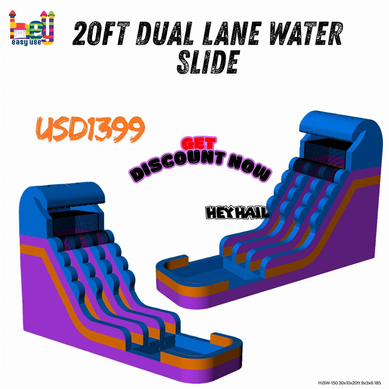 inflatable double water slide with pool