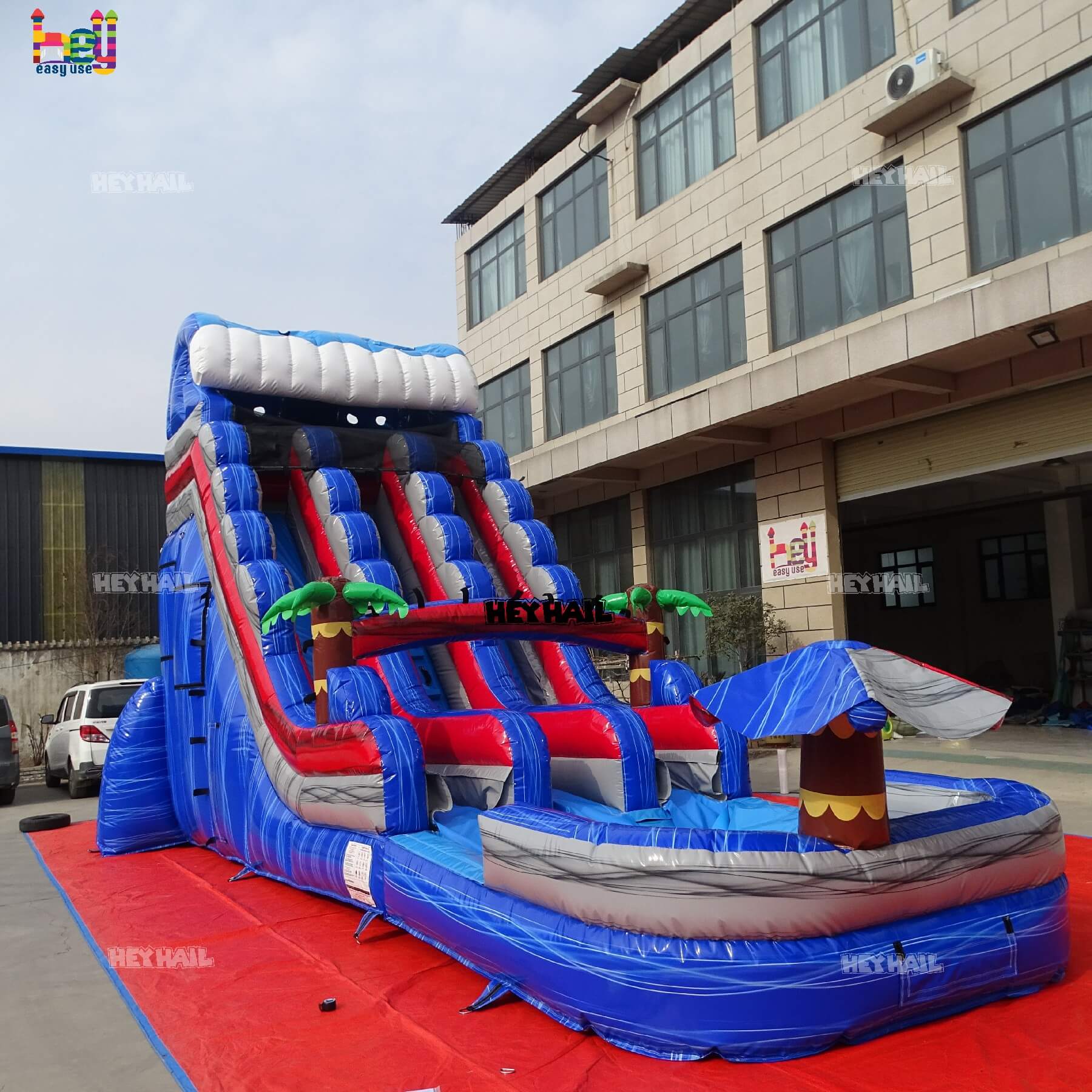 inflatable double water slide with pool