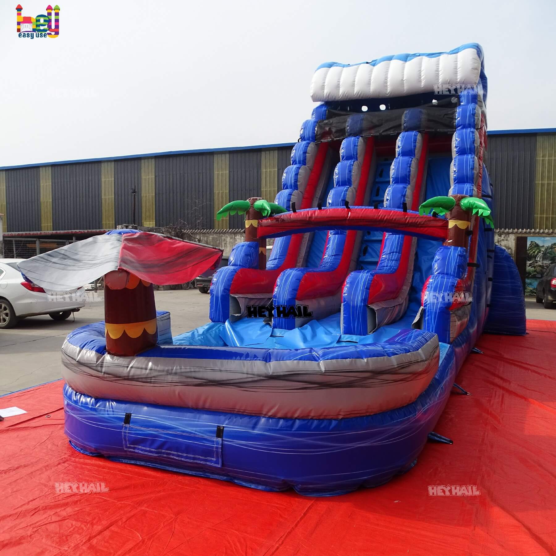 inflatable double water slide with pool