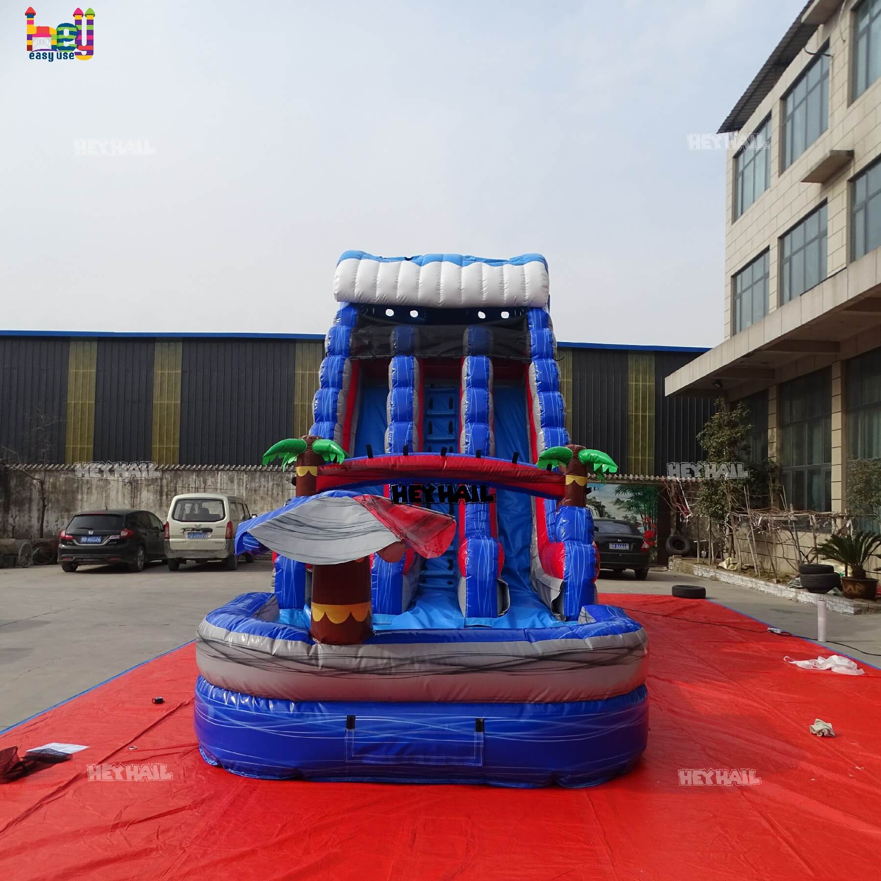 inflatable double water slide with pool