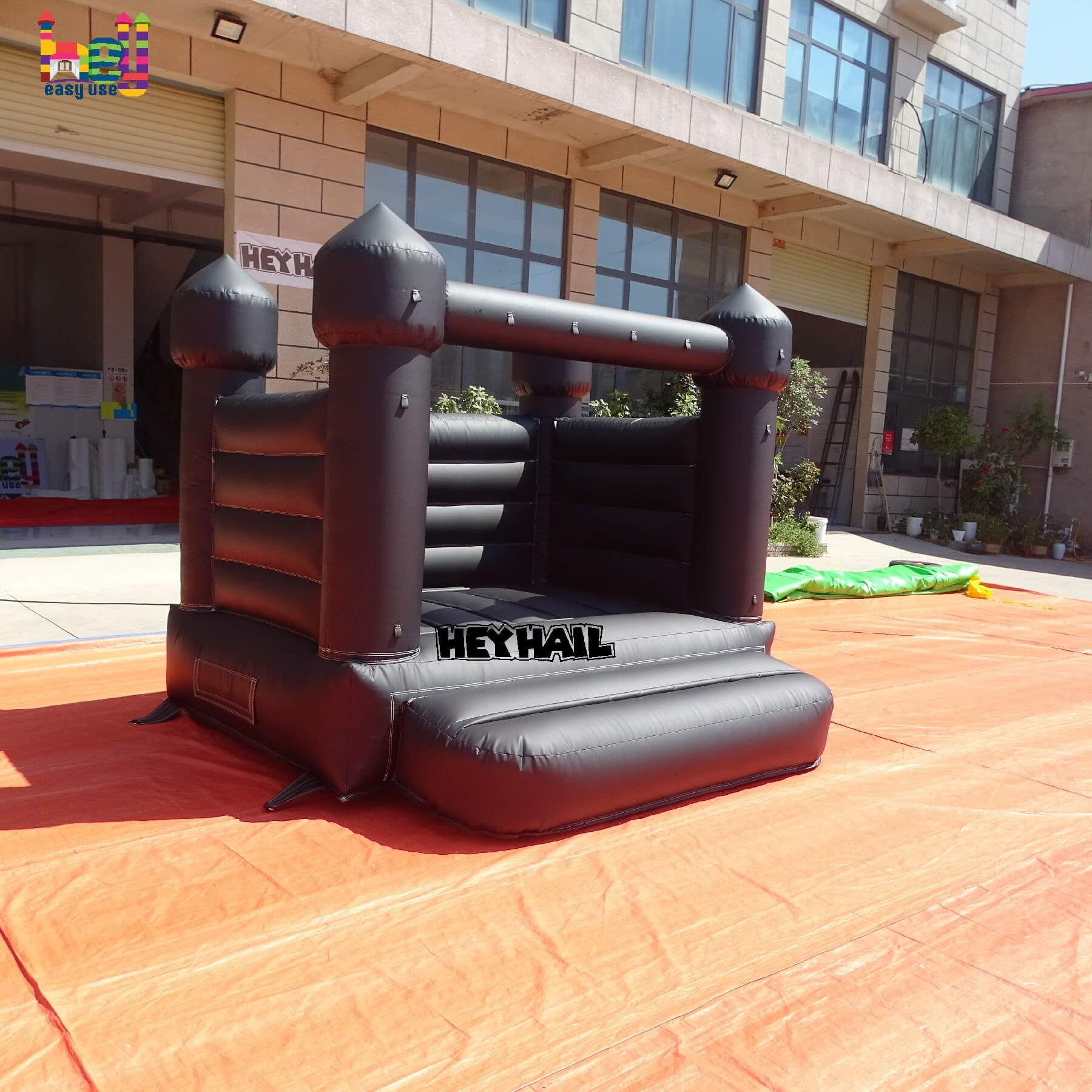 matte black inflatable bounce house for kids 