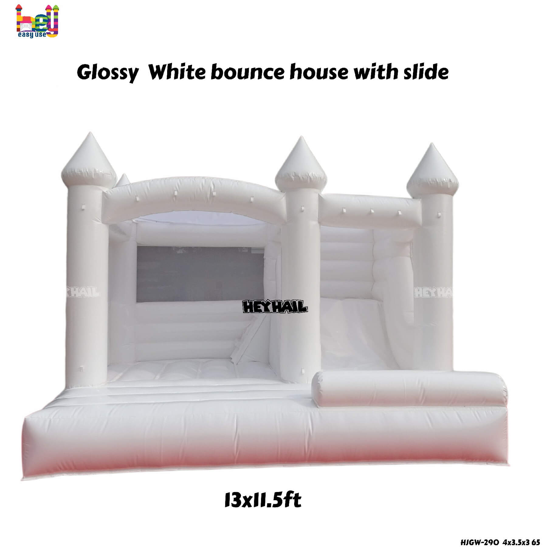 commercial glossy white bounce house with slide