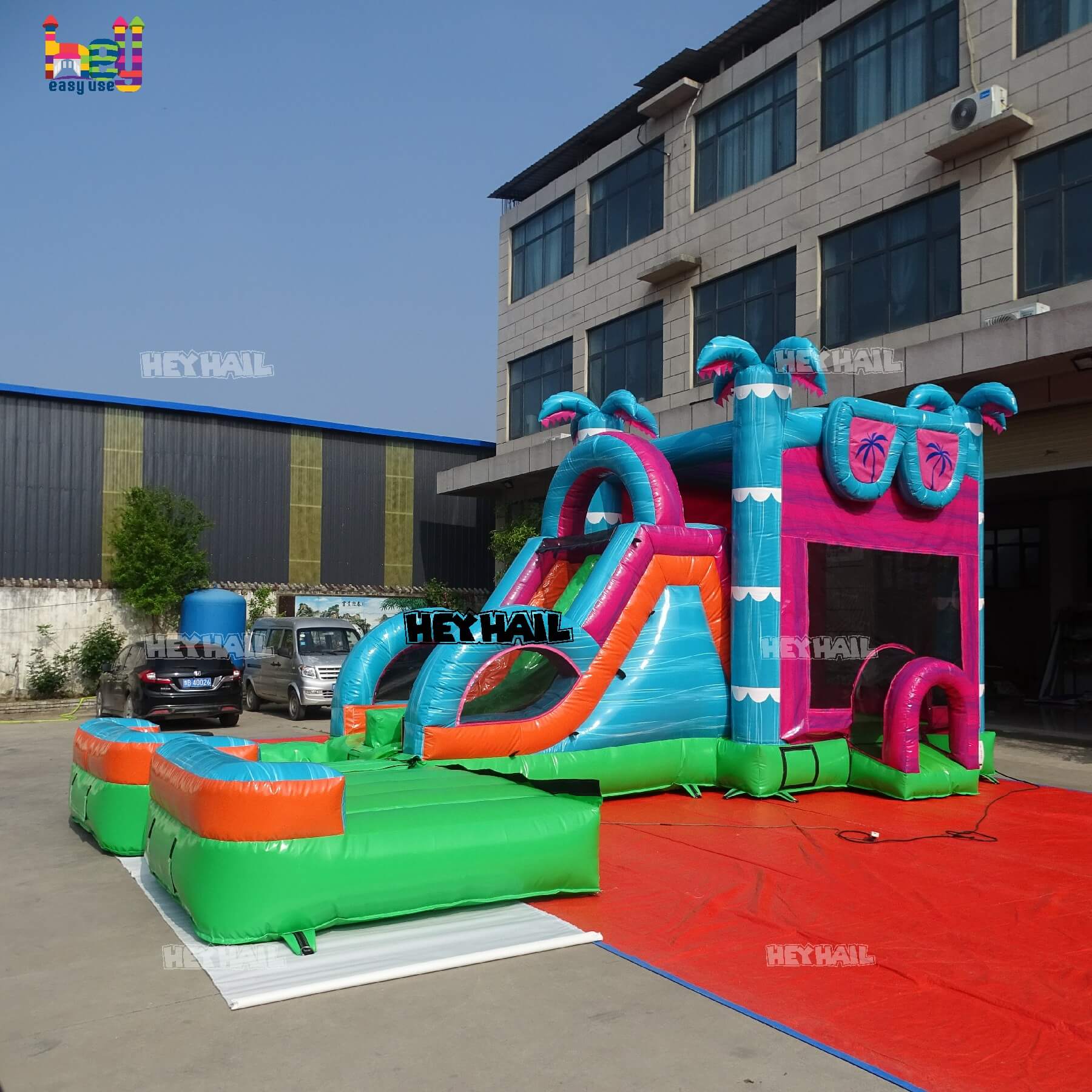 inflatable dual lane wet dry combo with deep pool on sale 