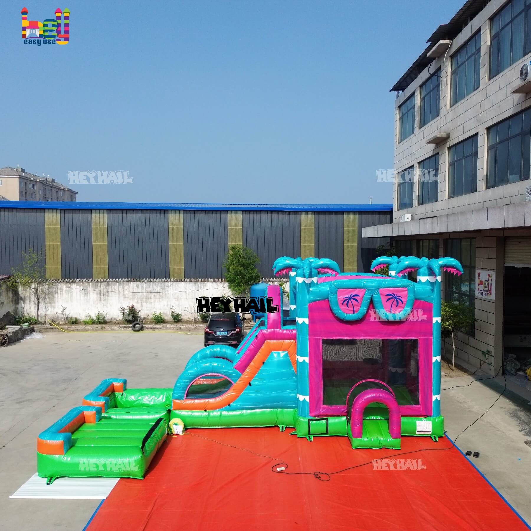 inflatable dual lane wet dry combo with deep pool on sale 