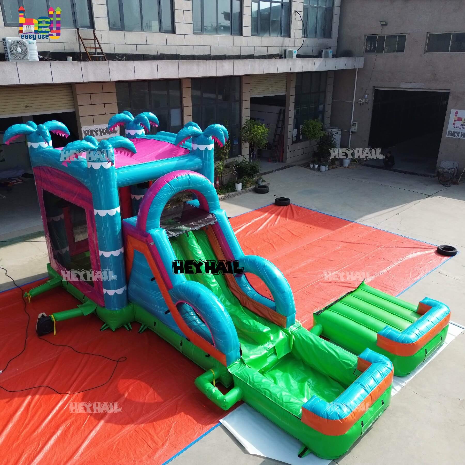 inflatable dual lane wet dry combo with deep pool on sale 