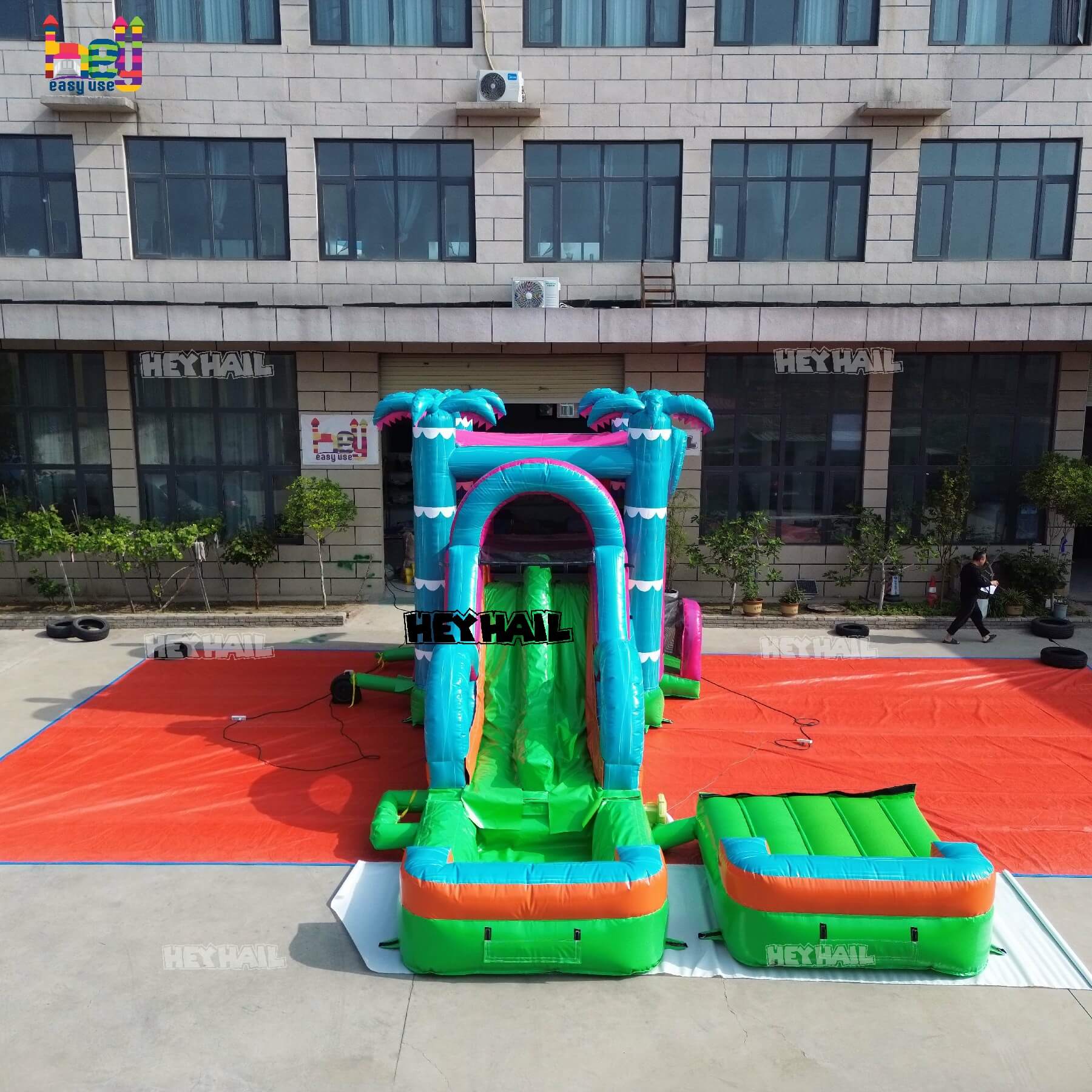 inflatable dual lane wet dry combo with deep pool on sale 