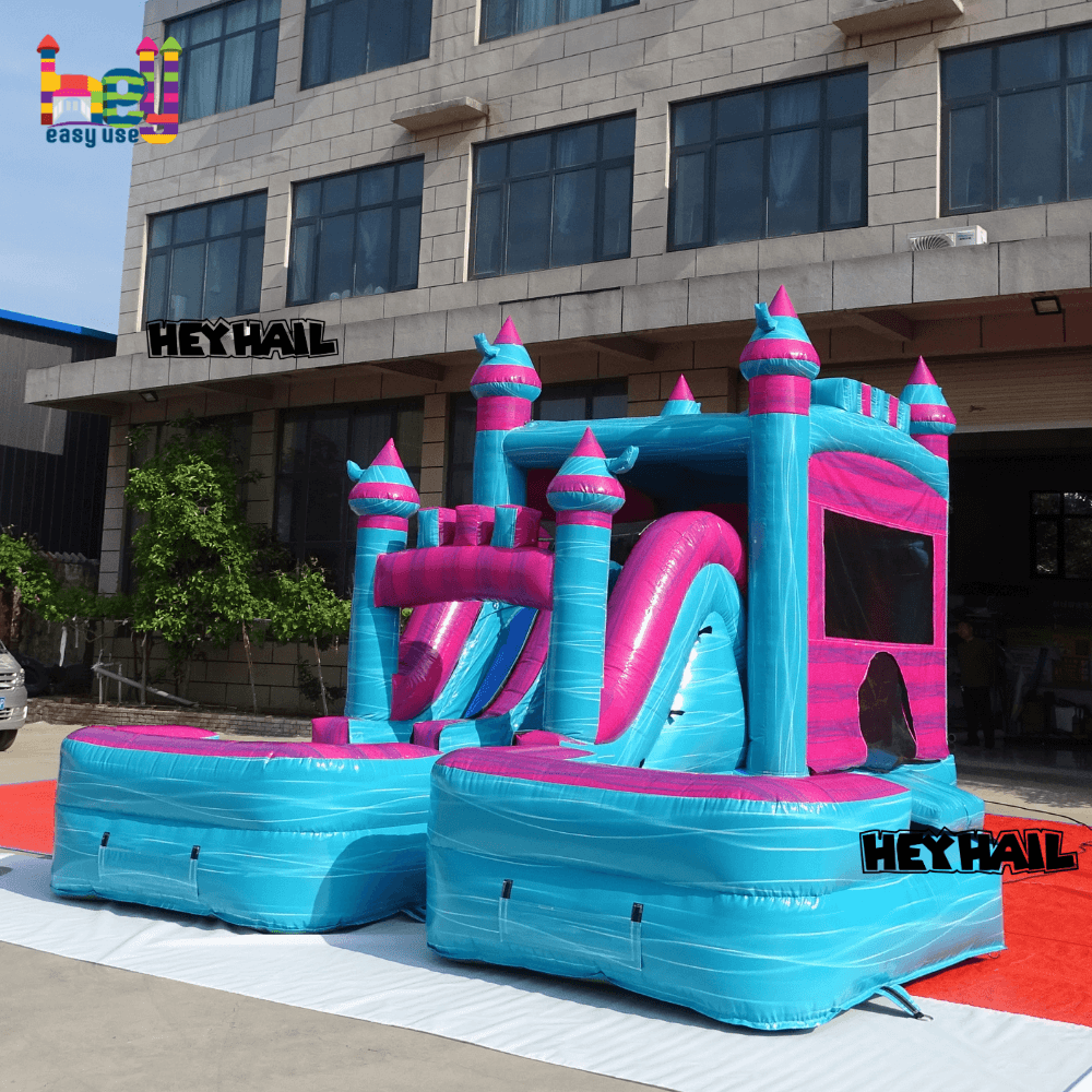 commercial inflatable combo with water pool and landing pad