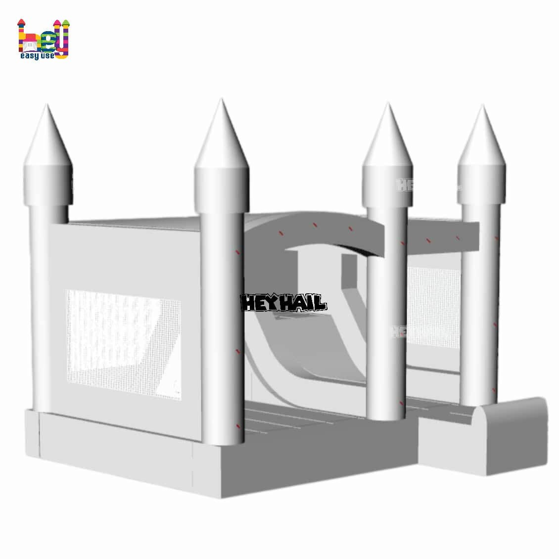 commercial glossy or matte white bounce house with slide