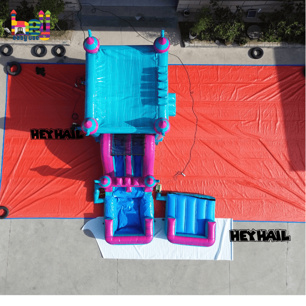 commercial inflatable combo with water pool and landing pad