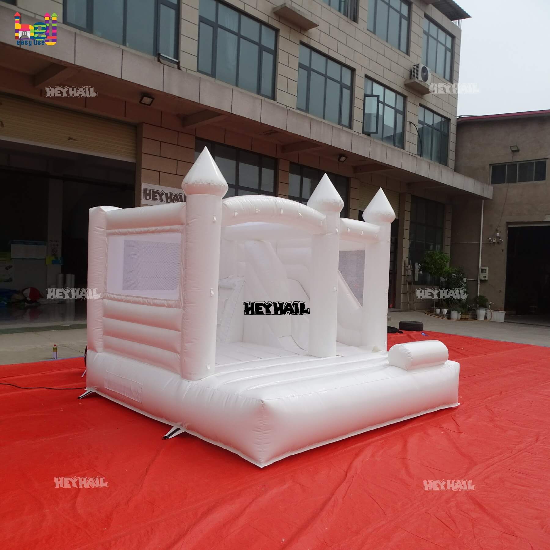 commercial inflatable white bounce house with slide  