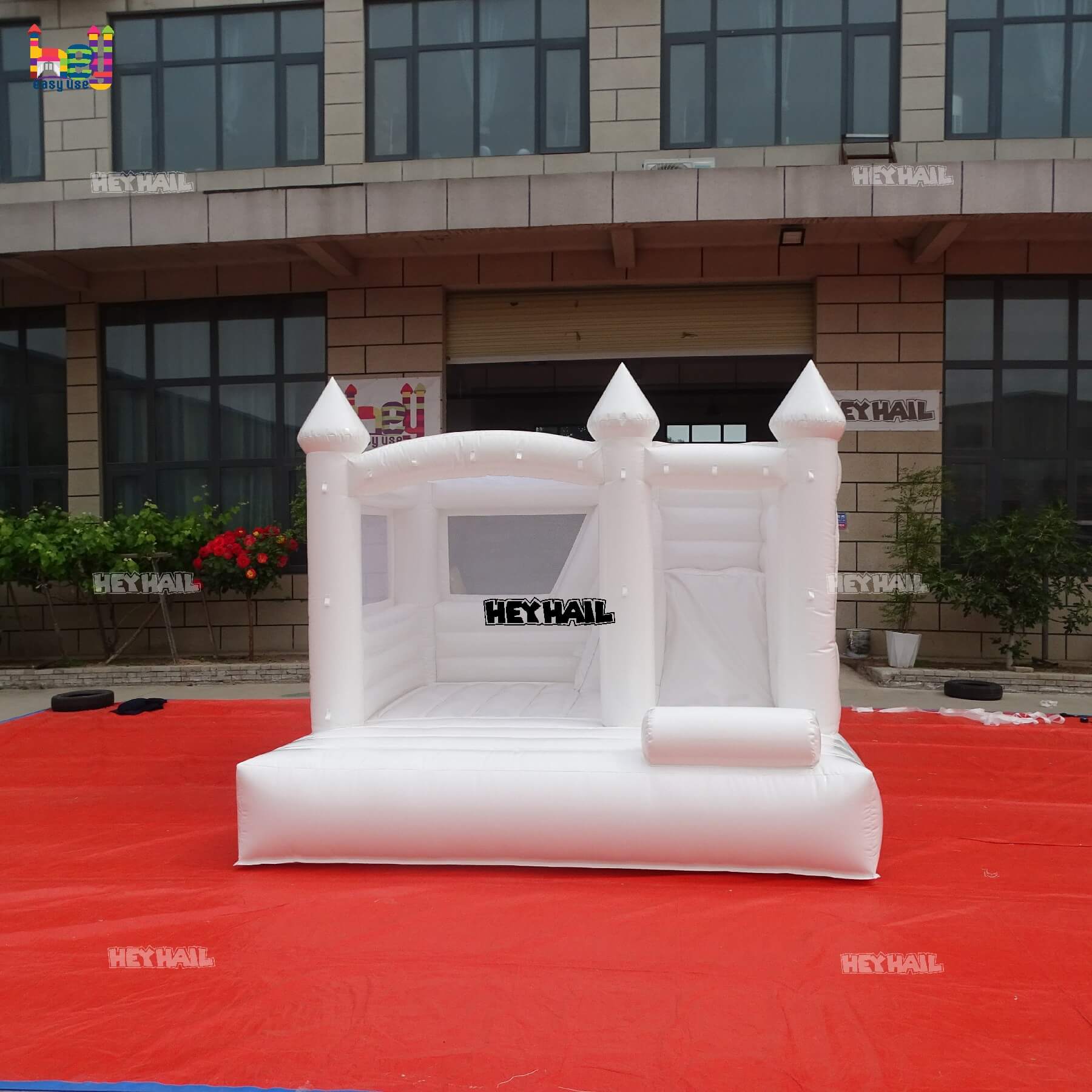 commercial inflatable white bounce house with slide  