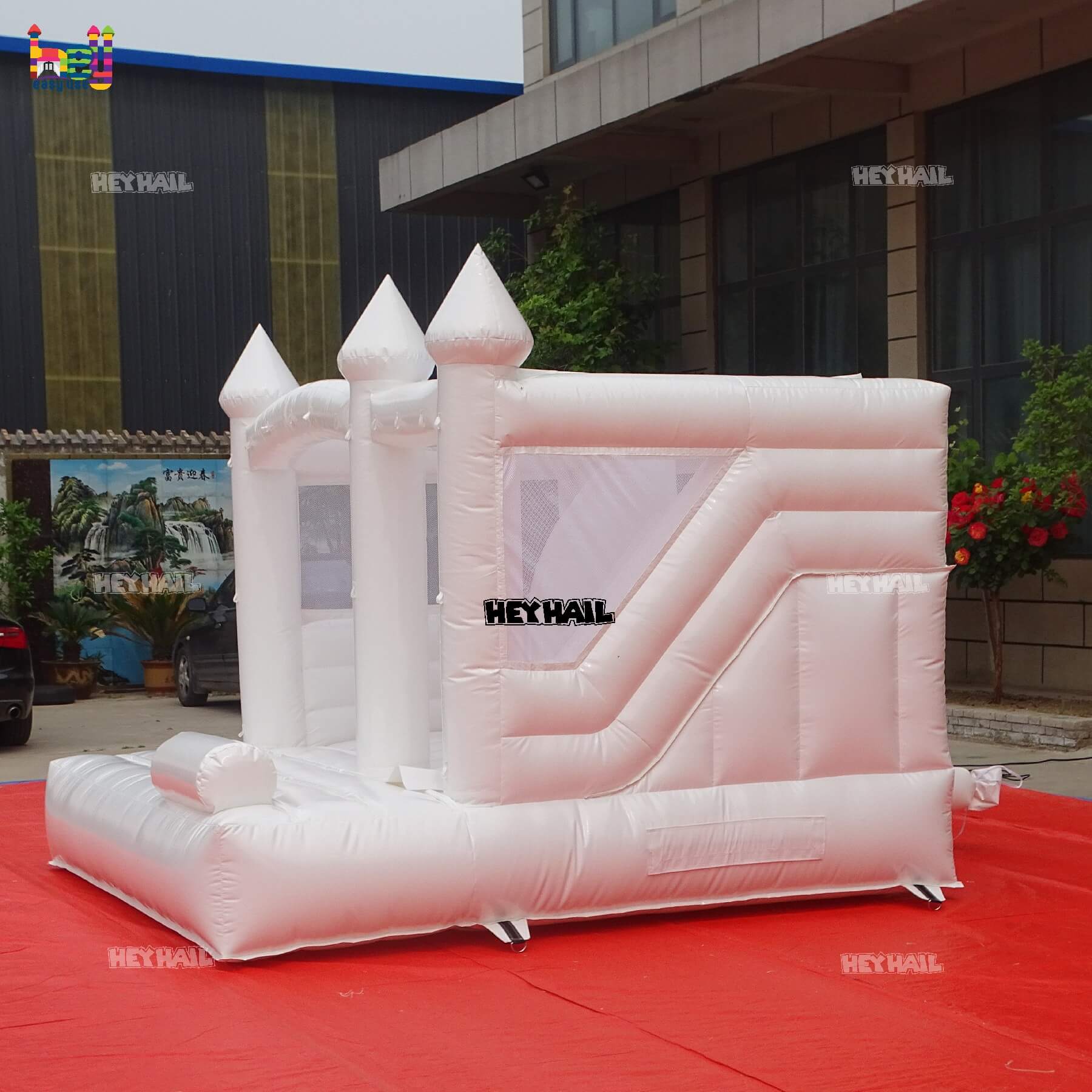 commercial inflatable white bounce house with slide  
