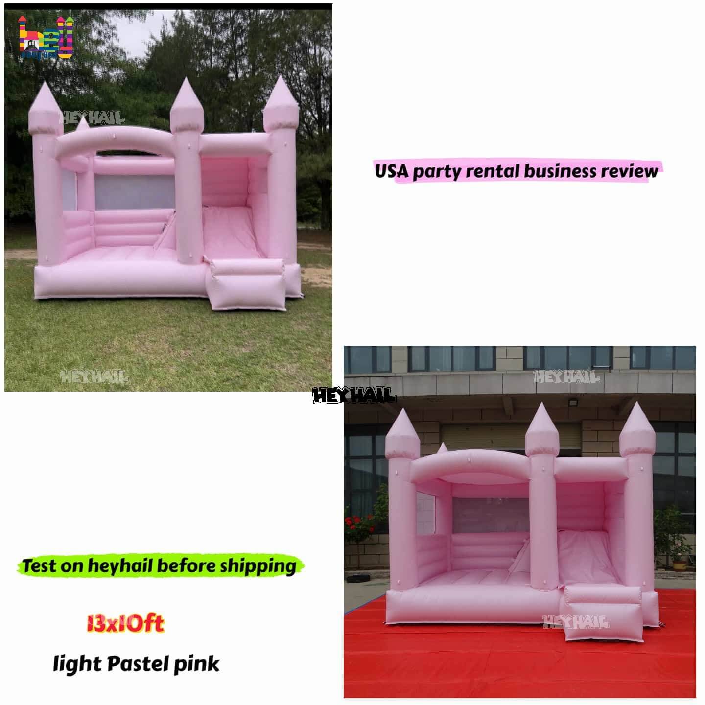 outdoor inflatable light pastel pink bounce house with slide 