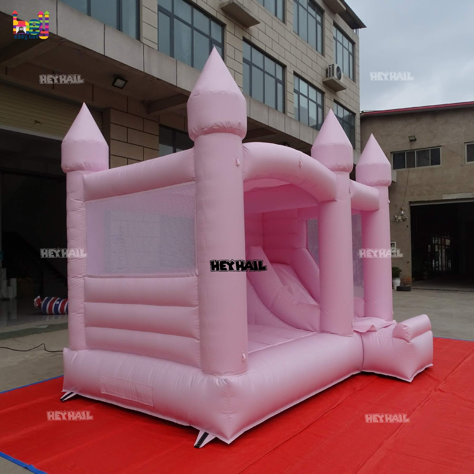 outdoor inflatable light pastel pink bounce house with slide 