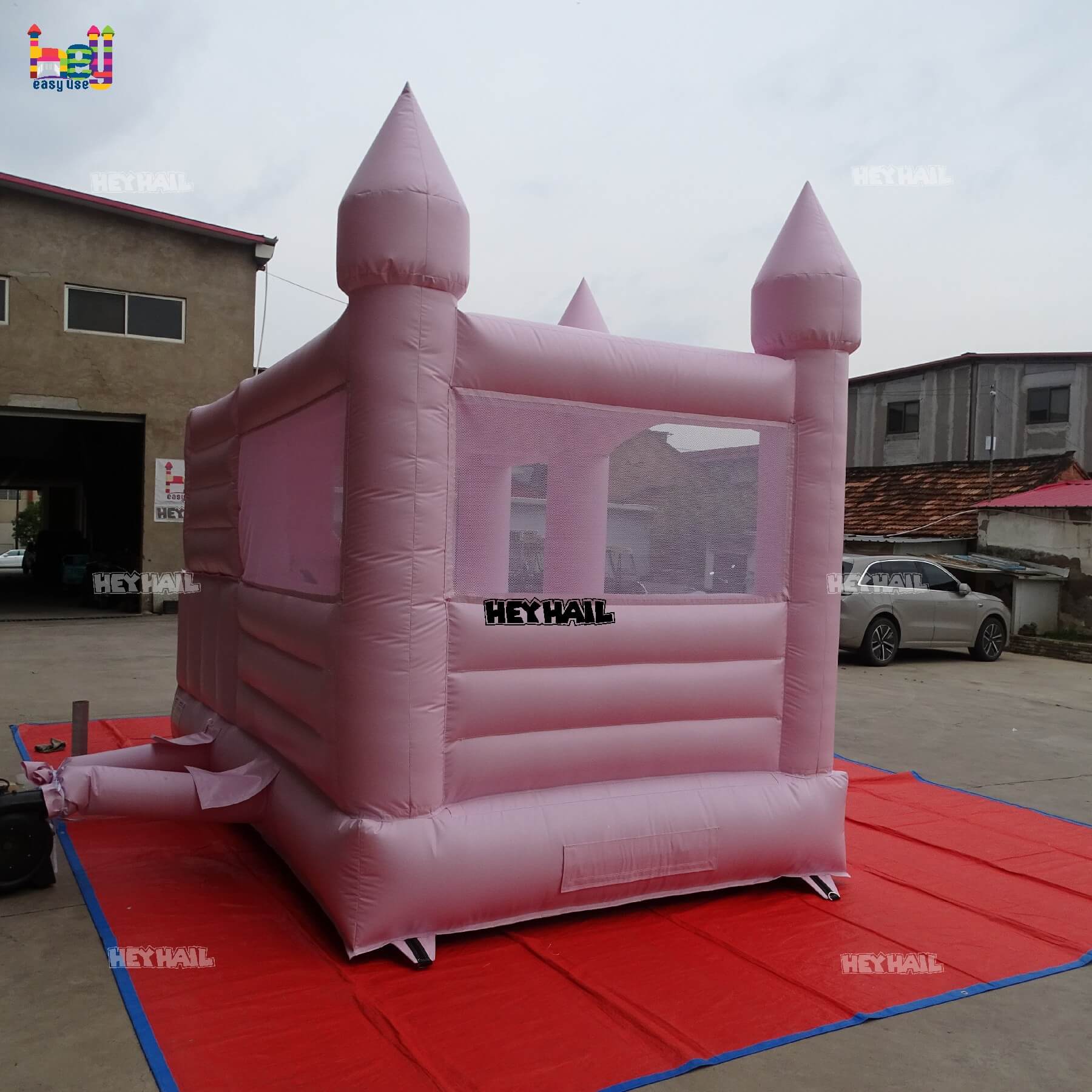 outdoor inflatable light pastel pink bounce house with slide 