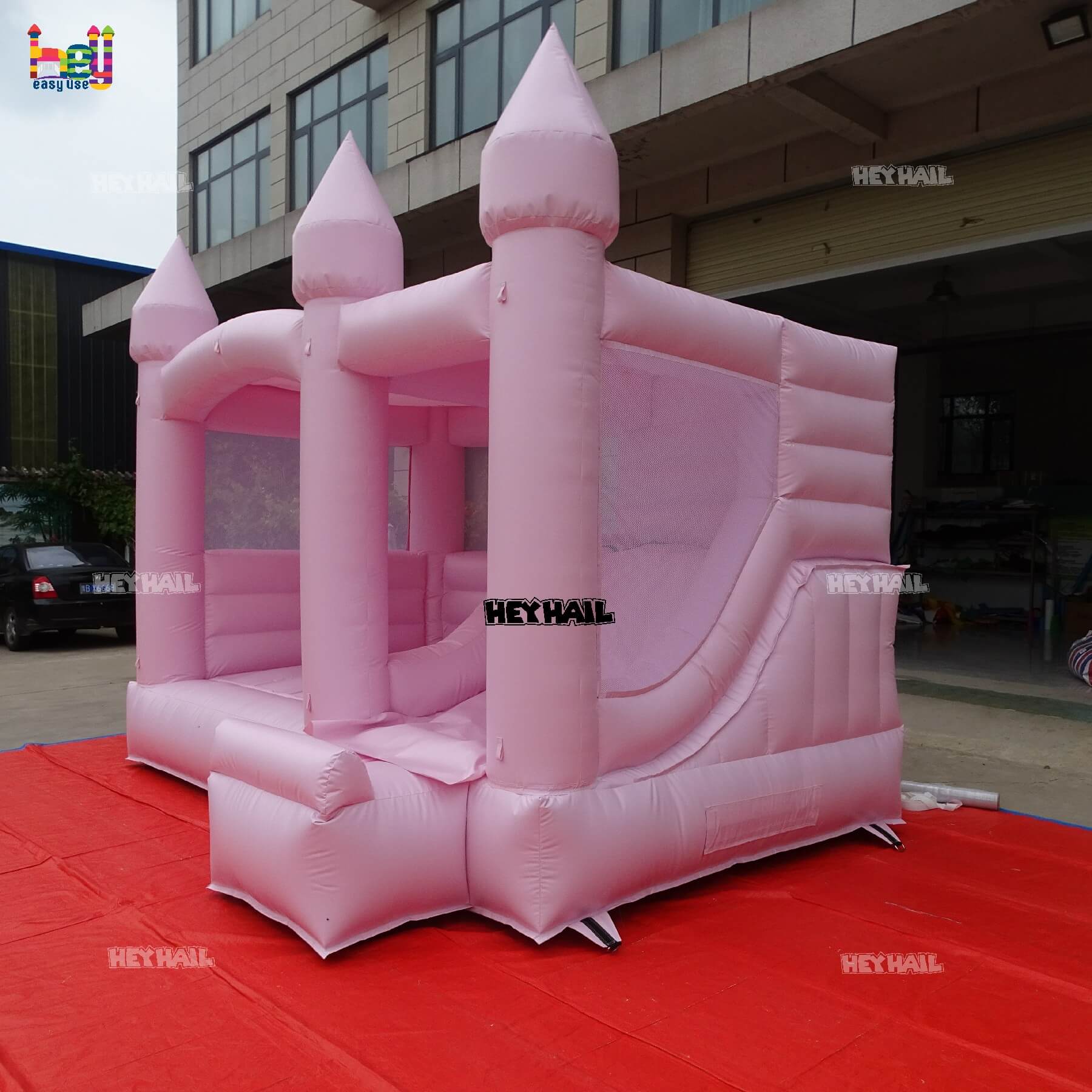 outdoor inflatable light pastel pink bounce house with slide 