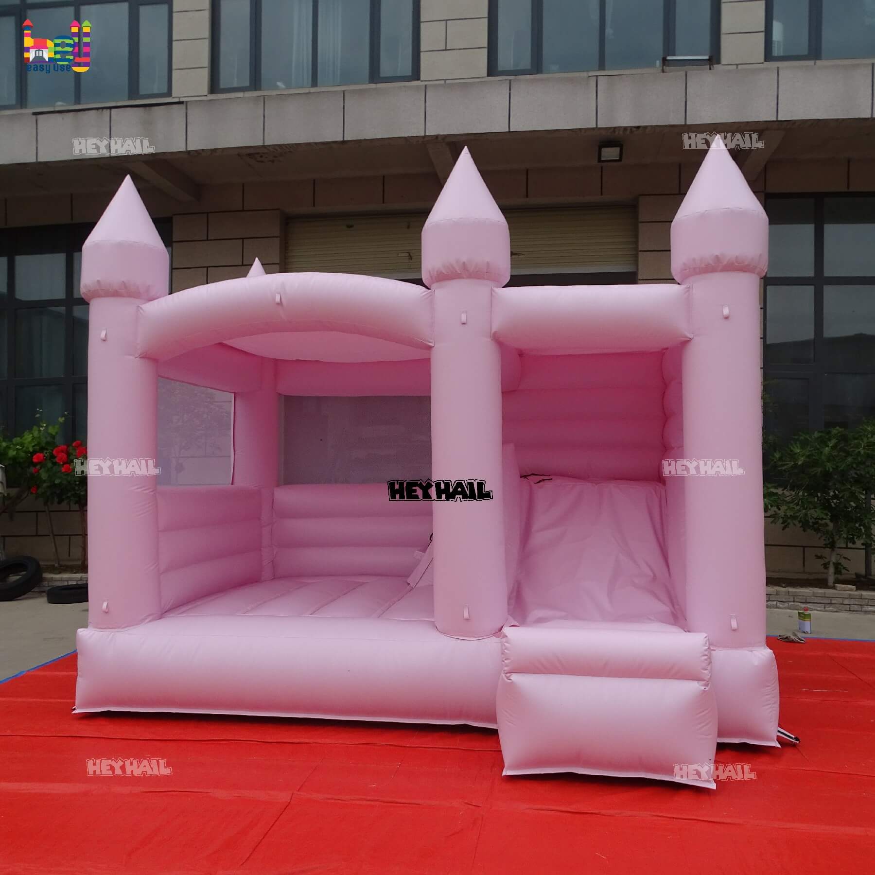 outdoor inflatable light pastel pink bounce house with slide 