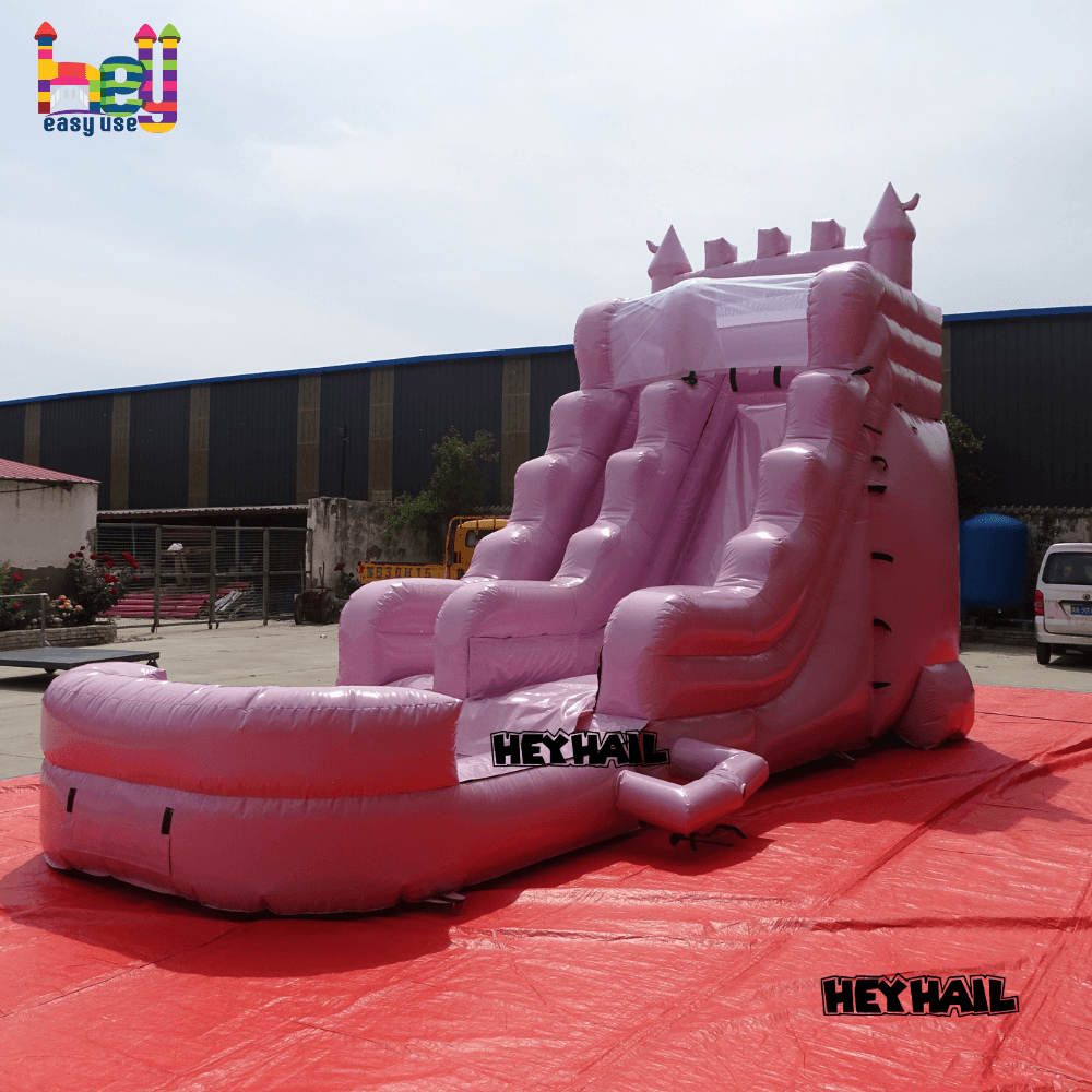 outdoor pastel pink inflatable water slide