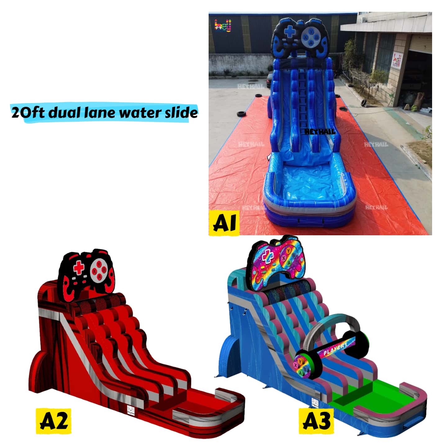 20ft dual lane water slide inflatable on sale