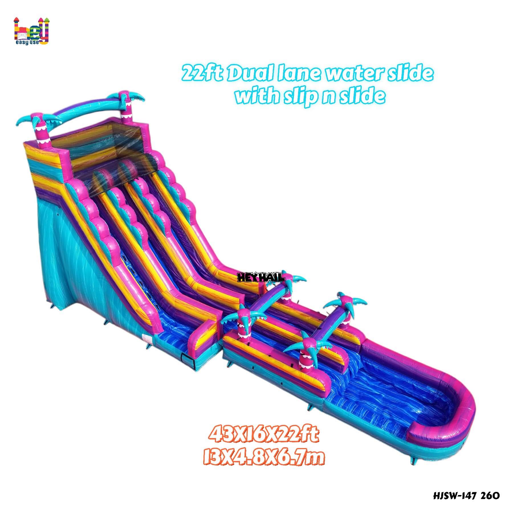 22ft dual lane water slide with slip and slide for outdoor fun