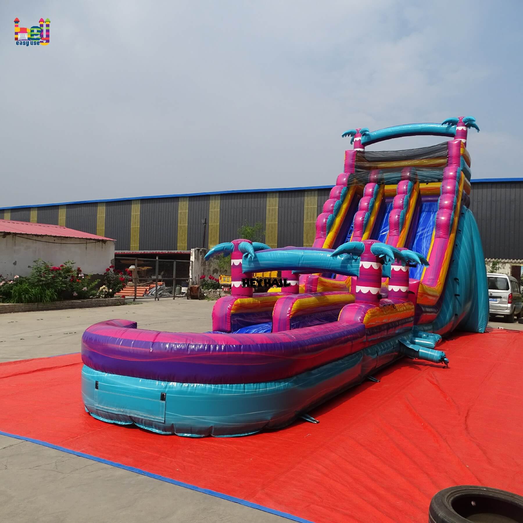 22ft dual lane water slide with slip and slide for outdoor fun